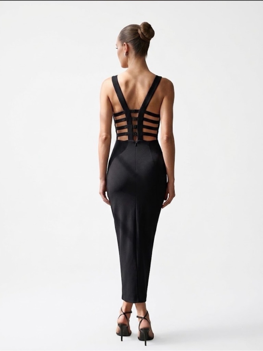 New NWT Vintage Y2K Caché Black Plunging Strappy Cutout Midi Maxi Dress – Size 6
